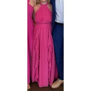 PINK HALTER BRIDESMAID DRESS MAXI BIRDY GREY